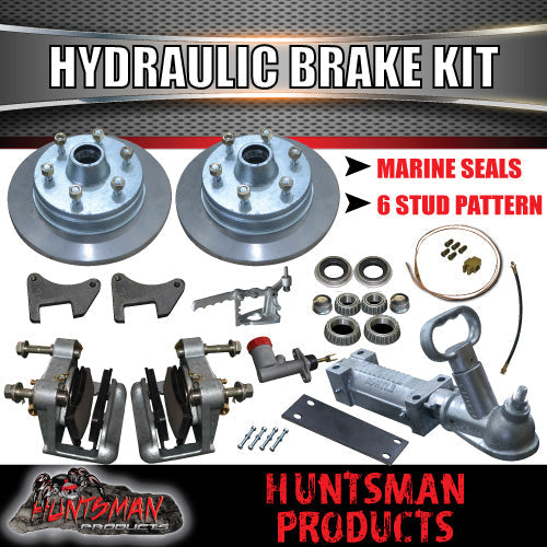 12" Trailer 6 Stud Hydraulic Disc Brake Kit With Full coupling & hyd Line kit