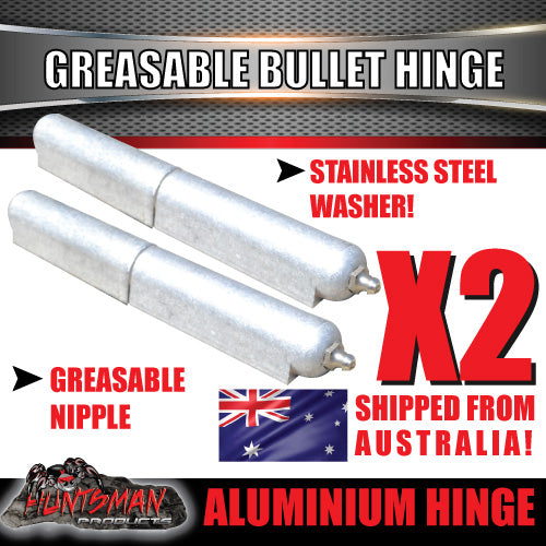 x2 200mm x 23mm Aluminium Greasable Bullet Hinges