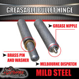 X10 GREASABLE BULLET HINGE WITH STEEL PIN & BRASS WASHER. 16mm x 100mm. WELDABLE.