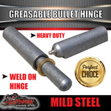 X10 GREASABLE BULLET HINGE WITH STEEL PIN & BRASS WASHER. 16mm x 100mm. WELDABLE.