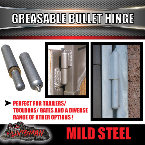 thumbnail image 2 of 6-Pack 16mm X 100mm Steel Bullet Hinge With Greasable Brass Pin & Washer – Heavy Duty For Trailer Gates, Doors 2 of 6