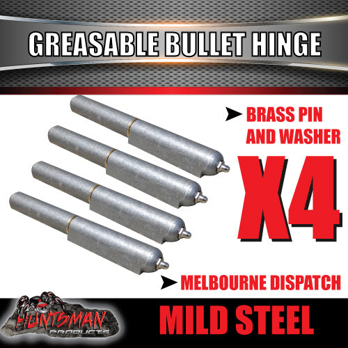 X4 Steel Greasable Bullet Hinges, Brass Pin & Washer 200mm x 23mm