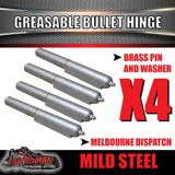 X4 Steel Greasable Bullet Hinges, Brass Pin & Washer 200mm x 23mm