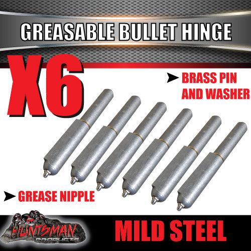 X6 Steel Greasable Bullet Hinge Steel Pin & Brass Washer 200mm x 23mm