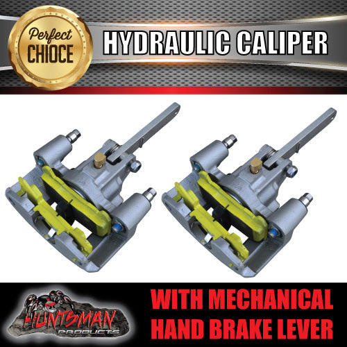 Pair Hydraulic Disc Brake Calipers with mechanical park brake levers.