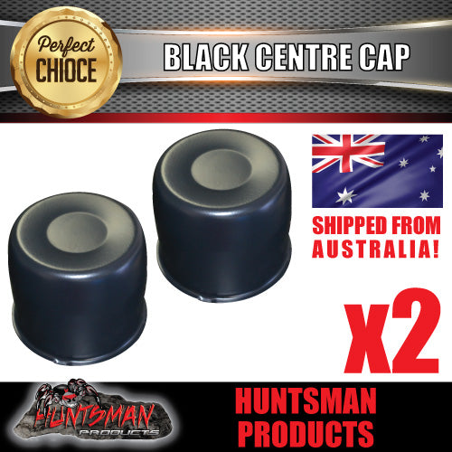 2X BLACK WHEEL RIM CAPS 108-115MM CENTER TO SUIT TRAILER CAMPER 4X4 STEEL WHEELS