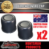 2X BLACK WHEEL RIM CAPS TO SUIT FORD HQ 83MM-86MM CENTRE TRAILER CAMPER RIMS