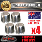 4X STAINLESS STEEL CENTRE CAPS- SUIT 108.7 -115MM CENTRE BORE