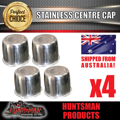 4X STAINLESS STEEL CENTRE CAPS- SUIT 108.7 -115MM CENTRE BORE