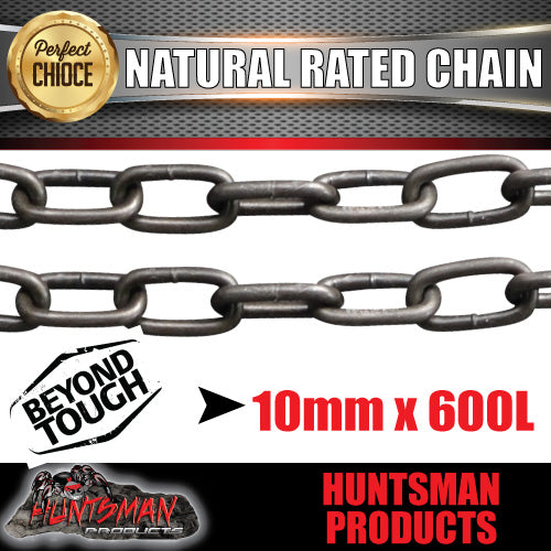 2X 10mm x 600mm trailer caravan rated safety chain natural finish. 4177-25 Stamped