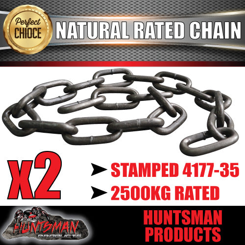 2X 10mm x 600mm trailer caravan rated safety chain natural finish. 4177-25 Stamped