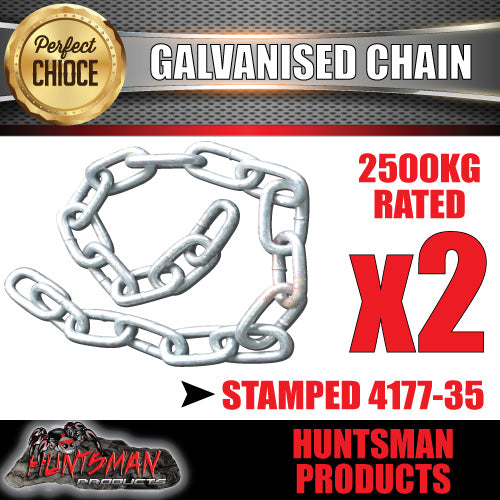 2x 10mm trailer caravan rated safety chain galvanised finish.  4177-25 Stamped