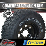 35x12.5R15 L/T Comforser Mud tyre on 15" black steel rim. 35 12.5 15