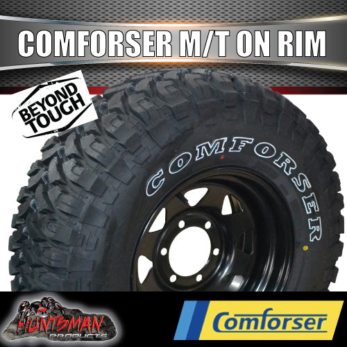235/70R16 L/T Comforser MUD tyre on 16" black steel wheel. 235 70 16