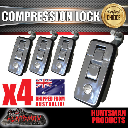X4 Large Chrome Compression Lock Push Latch for Tool Box, Camper Tradesman Trailer