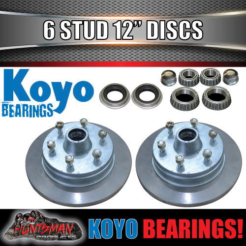 x2 12" Galvanised 6 Stud Trailer Discs 6/139.7 PCD. S/L KOYO Bearings