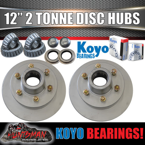 x2 12" Dacromet 2000kg 6 Stud Trailer Discs 6/139.7 Alko Style Jap Bearings