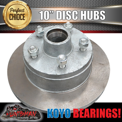 10" HT TRAILER GALVANISED DISC HUBS.  X 2 WITH KOYO LM HOLDEN BEARINGS