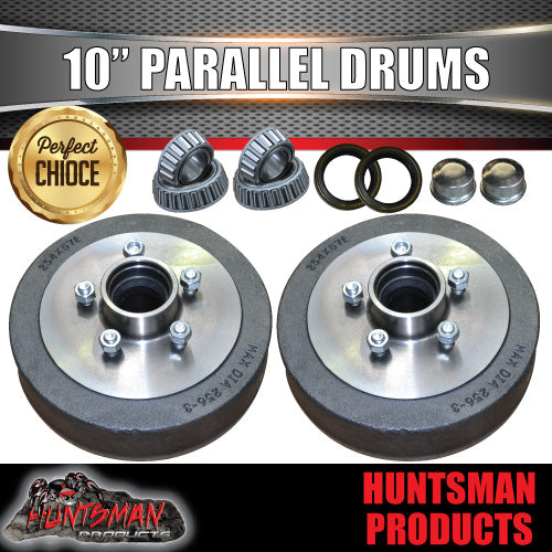 2X Trailer 10" Drums Suit 5 Stud Landcruiser. 5/150 PCD & Parallel Bearings