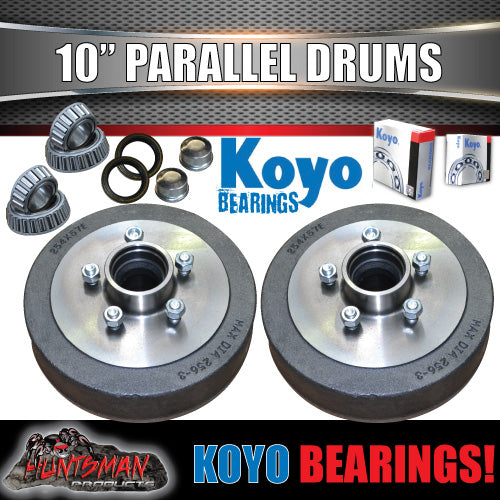 2X Trailer 10" Drums Suit 5 Stud Landcruiser. 5/150 PCD & Japanese Parallel Bearings