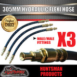 3x TRAILER HYDRAULIC RUBBER FLEXI BRAKE HOSE. 305MM. MALE / MALE.
