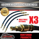 3x TRAILER HYDRAULIC RUBBER FLEXI BRAKE HOSE. 400MM. MALE / MALE.