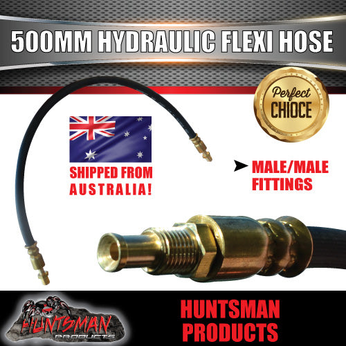 1x TRAILER HYDRAULIC RUBBER FLEXI BRAKE HOSE. 500MM. MALE / MALE.