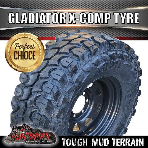 35X12.5R17 L/T Gladiator X-COMP Mud Tyre on 17" Black Steel Rim. 35 12.5 17