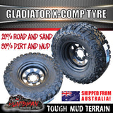31x10.5R15 L/T Gladiator X-COMP Mud Tyre on 15" Black Rim. 31 10.5 15