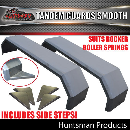 x2 Tandem Smooth Trailer Caravan Mudguards & Steps 250mm Suit R/roller Springs