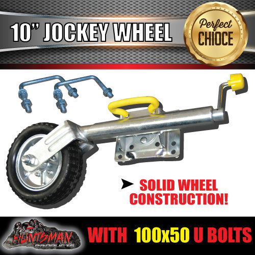 10" Trailer Caravan Swing Up Jockey Wheel & 100x50mm U bolts. 1000Kg Rated