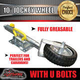 10" Trailer Caravan Swing Up Jockey Wheel & 50x50mm U bolts. 1000Kg Rated