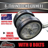 Twin 8" Trailer Caravan Jockey Wheel 1200kg Swing Up Solid wheels + U Bolts Suit 100x50mm Frame