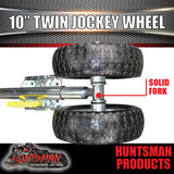Twin Wheel 10" Trailer Caravan Jockey Wheel 1600kg Swing Up Solid wheels + U Bolts Suit 50x50mm Frame