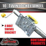 Twin 10" Trailer Caravan Jockey Wheel 1600kg Swing Up Solid wheels + U Bolts Suit 50x50mm Frame