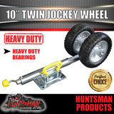 Twin 10" Trailer Caravan Jockey Wheel 1600kg Swing Up Solid wheels + U Bolts Suit 50x50mm Frame