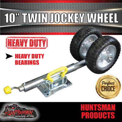 Twin 10" Trailer Caravan Jockey Wheel. 1600kg Swing Up. Solid Wheel. Greasable