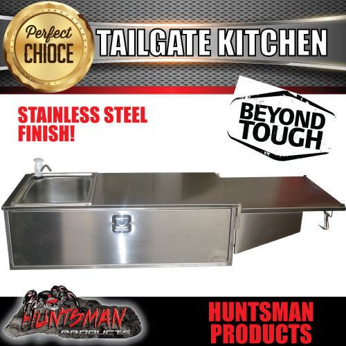 304 Stainless Steel Camper Trailer Caravan Tailgate Kitchen. LHS Sink Solid Back