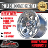 16X8 -22 Mongrel Alloy Mag Wheel Rim 6/139.7 pcd. Polished Finish. Fits Landcruiser, Patrol, Hilux, BT50, Ranger Etc