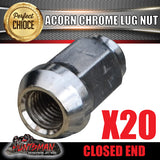 20x ACORN CHROME LUG NUT 1/2" x 44mm TO SUIT MAG, STEEL WHEELS