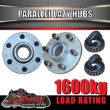 x2 1600KG Gal Parallel 6 Stud Trailer Hubs 50mm Solid Stub Axles