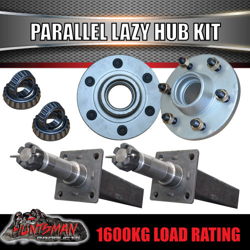 x2 1600KG Gal Parallel 6 Stud Trailer Hubs 50mm Solid Stub Axles