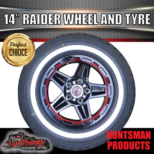 14" Trailer Caravan Ford Pattern Raider Mag & 205/75R14C Whitewall Tyre. 205 75 14