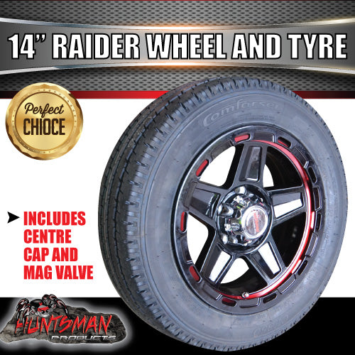 Trailer Caravan Low Profile 14" & 175/65R14C LT Tyre Raider Alloy Wheel suits Ford. 175 65 14