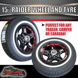 15" Trailer Caravan 6 Stud Raider Mag Rim & 205/75R15C Whitewall Tyre. 205 75 15