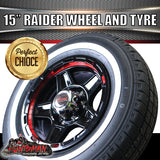 15" Trailer Caravan 6 Stud Raider Mag Rim & 205/75R15C Whitewall Tyre. 205 75 15