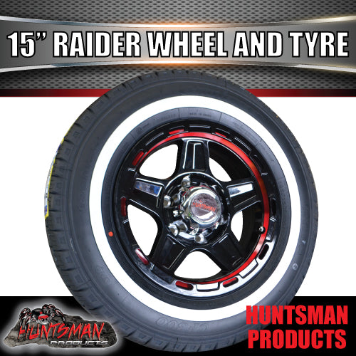 15" Trailer Caravan 6 Stud Raider Mag Rim & 205/75R15C Whitewall Tyre. 205 75 15