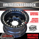 15X8 6/139.7 PCD -23 Offset Steel Imitation Beadlock Rim.  Fits Landcruiser, Patrol etc