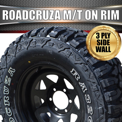 33X12.5R17 L/T Roadcruza MUD tyre on 17" black steel rim. 33 12.5 17