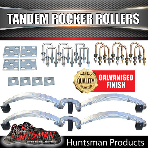 6 Leaf Trailer Caravan 3000Kg Dacromet Rocker Roller Springs & High Tensile U Bolt Kit.  7mm Thick Springs!